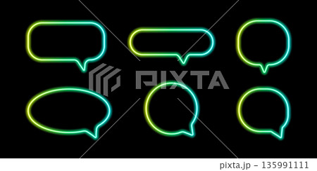 Gradient neon chat bubble with light glow. Speech balloon for talk, text and modern digital interface design 135991111