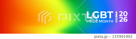 LGBT Pride Month 2026 Rainbow Gradient Banner with Heart Icons, Celebrating Diversity and Unity in the LGBTQ Community. Pride month wide banner 2026 LGBT Pride Month 2026 Rainbow Gradient Banner with Heart Icons, Celebrating Diversity and Unity in the LGBTQ Community. Pride month wide banner 2026 135991902