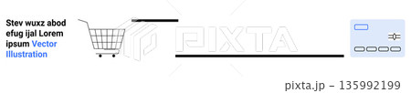 Online retail, e-commerce, cashless payments, digital shopping, user interface, web design. Shopping cart connected to a digital payment form. E-commerce and cashless payments concept Online retail, e-commerce, cashless payments, digital shopping, user interface, web design. Shopping cart connected to a digital payment form. E-commerce and cashless payments concept 135992199