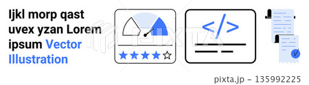 User experience, coding, document review, software development, metrics analysis, data assessment. Rating meter, code snippet documents. User experience and coding concepts 135992225