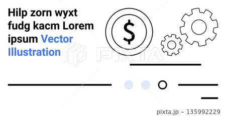 Business operations, financial management, economic processes, system automation, team workflow, project planning. Dollar sign with gears and design elements. Business operations and financial 135992229