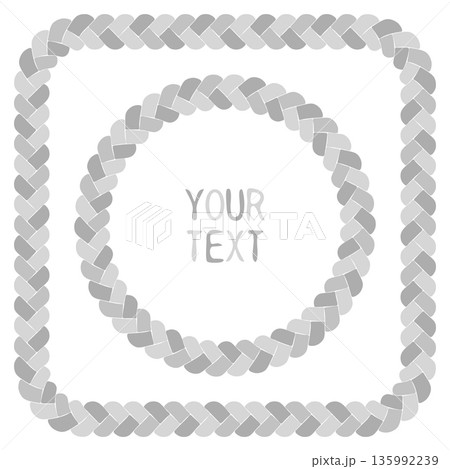 Braid Brush and Frame set, square circle geometric shape border, irregular edge hand drawn ink blob brush line ornament, sketch doodle groovy style design, decorative isolated graphic rope elements 135992239