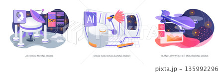Autonomous Robots for Deep Space Tasks abstract concept vector illustrations. 135992296