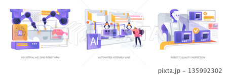 Industrial Robotics in Smart Factories abstract concept vector illustrations. Industrial Robotics in Smart Factories abstract concept vector illustrations. 135992302