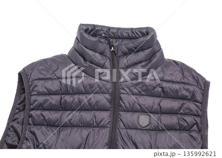 Black sleeveless jacket isolated on white background 135992621