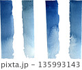 Set of blue watercolor paint brush strokes isolated on transparent background, vector 135993143