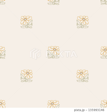 Outline Seamless Floral Pattern Tile With Hand-Drawn. Abstract Flowers of Matisse Inspired on White Background. Contemporary Botanical Minimalist Vector Square Illustration Outline Seamless Floral Pattern Tile With Hand-Drawn. Abstract Flowers of Matisse Inspired on White Background. Contemporary Botanical Minimalist Vector Square Illustration 135993146