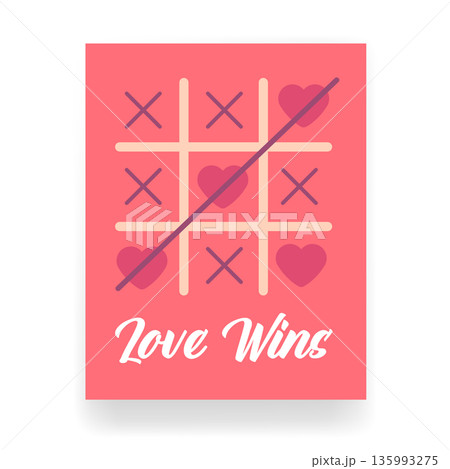 Love Wins tic-tac-toe game poster with pink hearts, romantic Valentine s Day greeting card design or wedding invitation template on pink background Love Wins tic-tac-toe game poster with pink hearts, romantic Valentine s Day greeting card design or wedding invitation template on pink background 135993275