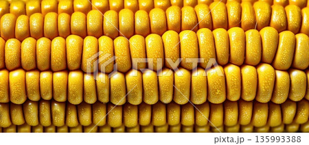 Bright Golden Corn Kernels in Close-Up Macro View Capturing Freshness and Vibrant Color Bright Golden Corn Kernels in Close-Up Macro View Capturing Freshness and Vibrant Color 135993388