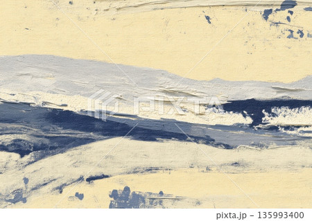 Bleached Yellow and Denim Blue Grunge Texture with Artistic Brush Strokes and Abstract Formations 135993400