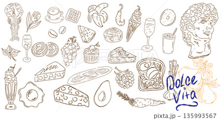 hand drawn vector set of sweets and desserts hand drawn vector set of sweets and desserts 135993567
