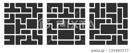 Modern grid layout with geometric shapes and bold frames for creative photo collages, presentations, and digital design templates with modular structure 135993577