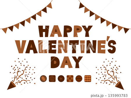 三角旗とクラッカーのバレンタインデーイラスト 135993783