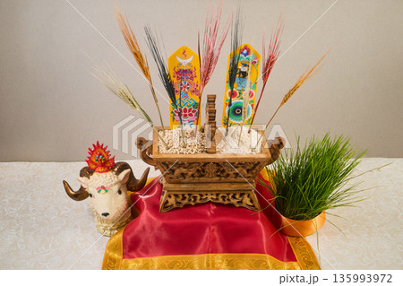 Losar tibetan new year traditional chemar offering ritual Losar tibetan new year traditional chemar offering ritual 135993972