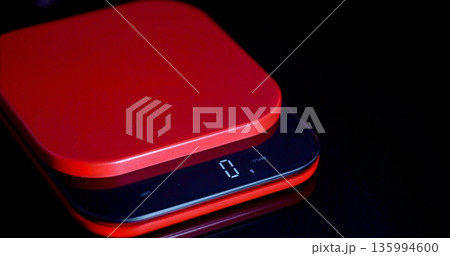 Red Electronic Balance With LED Display, Sleek Contemporary Electronic Scale With Reflective Surface Red Electronic Balance With LED Display, Sleek Contemporary Electronic Scale With Reflective Surface 135994600