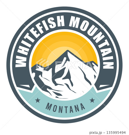 Whitefish mountains, Montana, emblem or label with snow-covered mountains, vector Whitefish mountains, Montana, emblem or label with snow-covered mountains, vector 135995494
