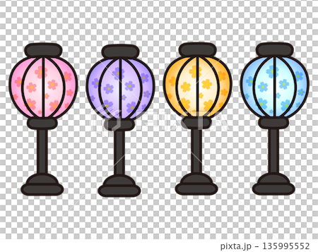 シンプルなぼんぼりのイラスト素材セット2 135995552