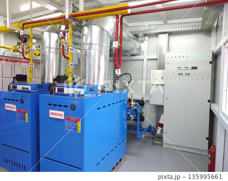 The interior of a modern gas boiler room The interior of a modern gas boiler room 135995661