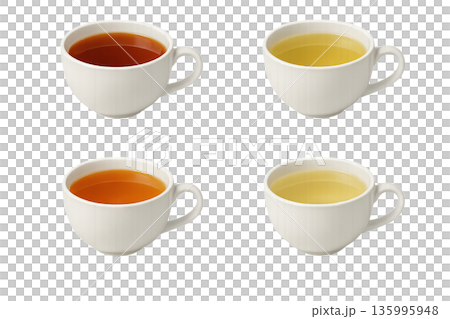 Png collection of traditional tea varieties in white cups isolated on transparent background. concept of classic teas, beverage diversity, hot drinks for relaxation. 135995948