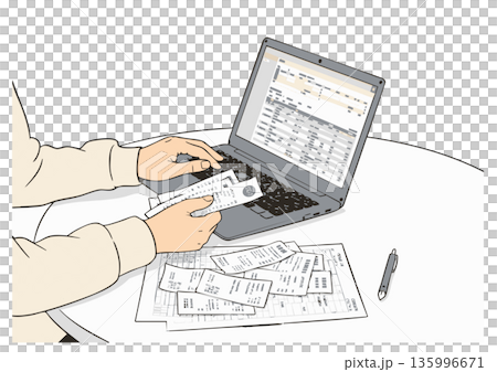 確定申告準備のためのレシートと領収書の整理 135996671