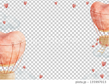 Template watercolor air hot balloons flying in clouds, heart. Hand-drawn illustrations, frame for design postcards Valentine's Day love, posters for children's party, birthdays on isolated background Template watercolor air hot balloons flying in clouds, heart. Hand-drawn illustrations, frame for design postcards Valentine's Day love, posters for children's party, birthdays on isolated background 135997013