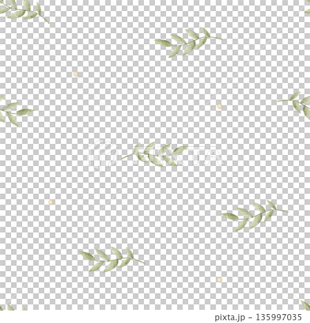 Green leaf branches watercolor pattern. Hand-drawn illustration in cute childish style. Seamless background simple chaotic pastel colors for baby nursery prints, clothing, bedding, fabric, wallpaper Green leaf branches watercolor pattern. Hand-drawn illustration in cute childish style. Seamless background simple chaotic pastel colors for baby nursery prints, clothing, bedding, fabric, wallpaper 135997035