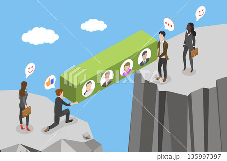 3D Isometric Flat Vector Illustration of Team Gap, Human Resources Team Building Bridges With Candidate Profiles For Strategic And Collaborative Hiring 3D Isometric Flat Vector Illustration of Team Gap, Human Resources Team Building Bridges With Candidate Profiles For Strategic And Collaborative Hiring 135997397