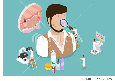 3D Isometric Flat Vector Illustration of Acne, Concept Of Dermatology And Skin Health Care For Optimal Skin Health And Wellness 135997429