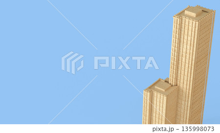 Minimal Wooden Skyscraper Architecture Concept Background 3d render. 135998073