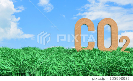 Carbon Dioxide CO2 Emissions Concept in Green Grass Field 3d render. 135998085