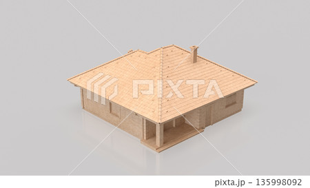 Minimal Stone House Architecture Model With Copy Space 3d render. 135998092
