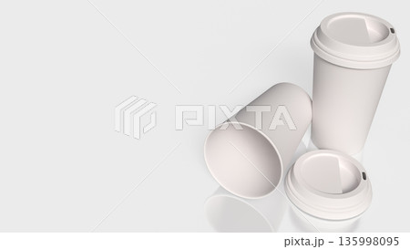 Minimal White Paper Coffee Cups Mockup with Clean Background 3d render. 135998095