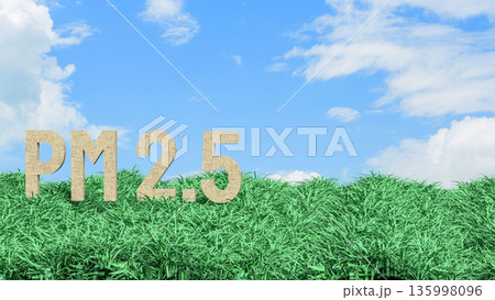 PM25 Air Pollution Level Concept in Green Grass Field 3d render. 135998096