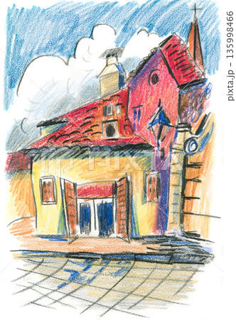 Illustration of Colorful European Building Illustration of Colorful European Building 135998466