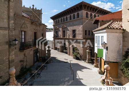 Poble Espanyol historic village street in Barcelona, Spain 135998570