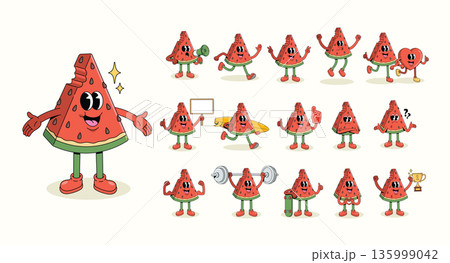 watermelon collection groovy cartoon illustration watermelon collection groovy cartoon illustration 135999042