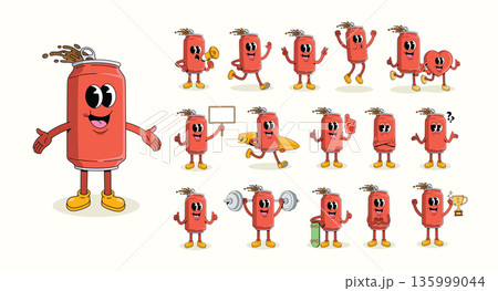 soda can collection groovy cartoon illustration soda can collection groovy cartoon illustration 135999044