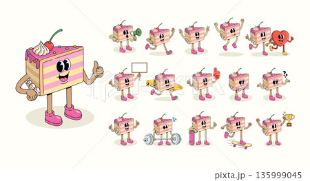 slice cake collection groovy cartoon illustration slice cake collection groovy cartoon illustration 135999045