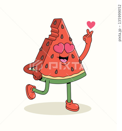 love watermelon groovy cartoon illustration love watermelon groovy cartoon illustration 135999052