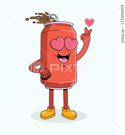 love soda can groovy cartoon illustration love soda can groovy cartoon illustration 135999054