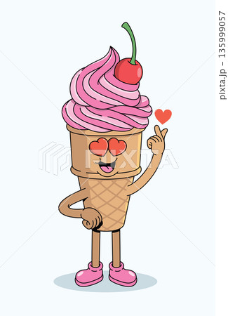 love ice cream cone groovy cartoon illustration love ice cream cone groovy cartoon illustration 135999057