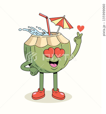 love coconut groovy cartoon illustration love coconut groovy cartoon illustration 135999060