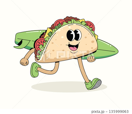 taco surf walk groovy cartoon illustration taco surf walk groovy cartoon illustration 135999063