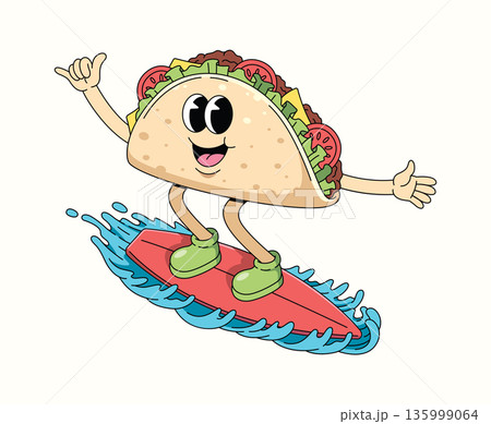 taco surf groovy cartoon illustration taco surf groovy cartoon illustration 135999064