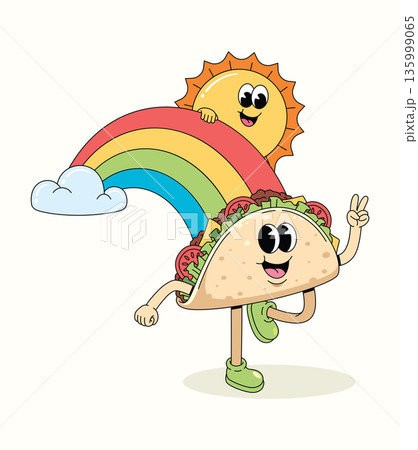 taco rainbow groovy cartoon illustration taco rainbow groovy cartoon illustration 135999065