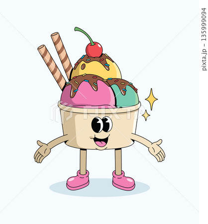 ice cream cup groovy cartoon illustration ice cream cup groovy cartoon illustration 135999094