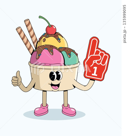 ice cream cup foam finger groovy cartoon illustration ice cream cup foam finger groovy cartoon illustration 135999095