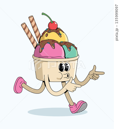 ice cream cup energetic walk groovy cartoon illustration ice cream cup energetic walk groovy cartoon illustration 135999097