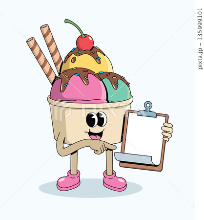 ice cream cup blank note groovy cartoon illustration 135999101