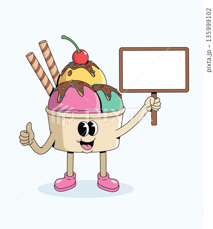 ice cream cup blank board groovy cartoon illustration ice cream cup blank board groovy cartoon illustration 135999102